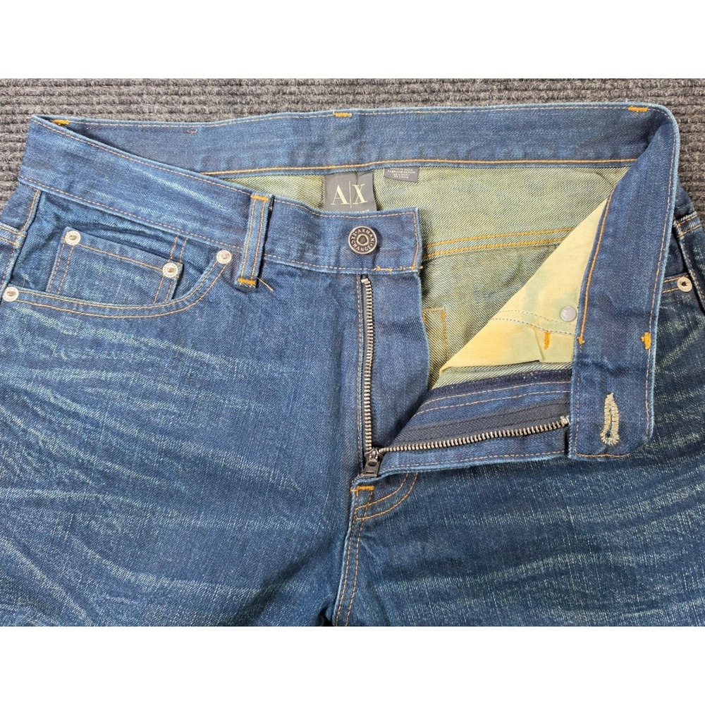 Armani Exchange Jeans Mens 33x33 Blue Excellent Straight Leg‎ Whiskered Denim